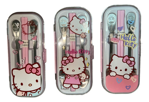 Set Estuche Portátil De Cubiertos Con Palillos/ Hello Kitty