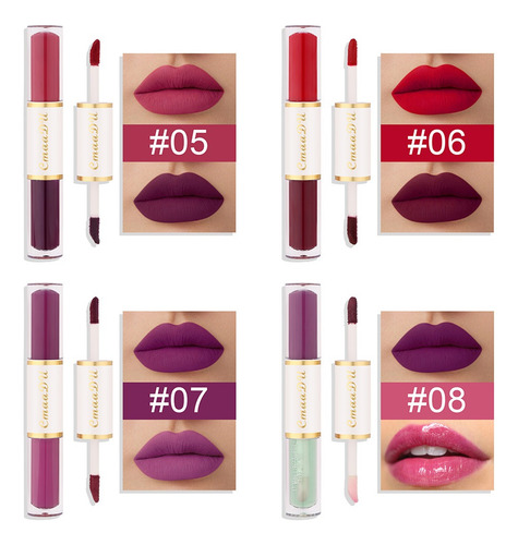 Hs Paquete De 8pcs Labiales De Larga Duración De Doble Punta