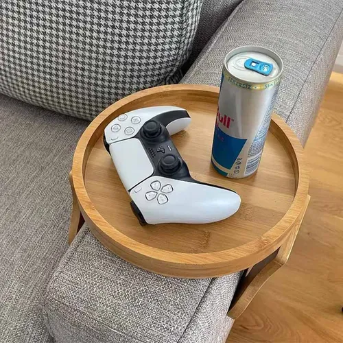 Bandeja De Bambu Circular Para Sofa Con Clips