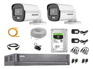 Cámaras Exterior Hikvision Kit 2 5mp Colorvu + Disco 1tb