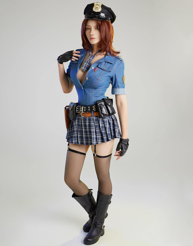 C Disfraz De Cosplay Para Mujer, Top Y Falda De Policía (xl,