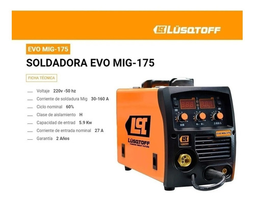 Imagen 3 de 9 de Soldadora Inverter Mig Lusqtoff Evo Mig 175 Display Digital