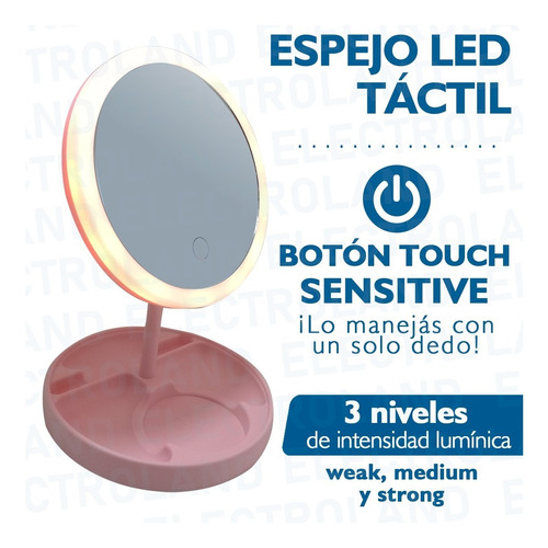 Espejo Luz Led Táctil Armable Maquillaje Usb Porta Accesorio