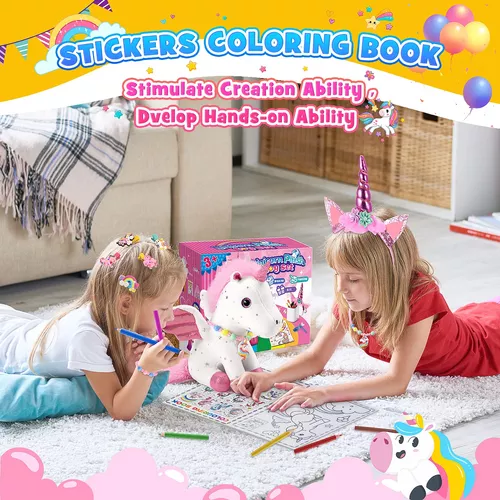 Regalos de unicornios para niñas de 3 a 8 años, juego de juguetes de  unicornio con diadema de unicornio, collar, pulsera, libro para colorear de