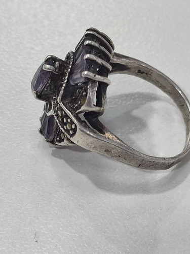 Anillo Antiguo De Plata Con Amatistas Cirte Baguet (Usado)