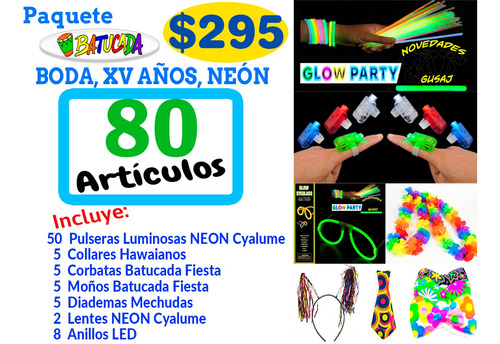 Paquete Batucada Fiesta Neon Boda Xv Straw $599 Envio Gratis