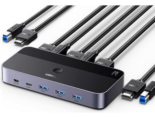 Conmutador Kvm Hdmi Usb 3.0 Ugreen Para 2 Pc X3 Usb A Y C 4k