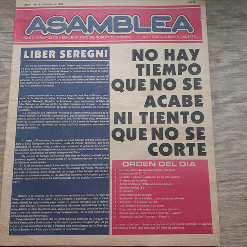 Semanario Asamblea Nº5 - 5/1/84-seregni, Dictadura, Amnistía