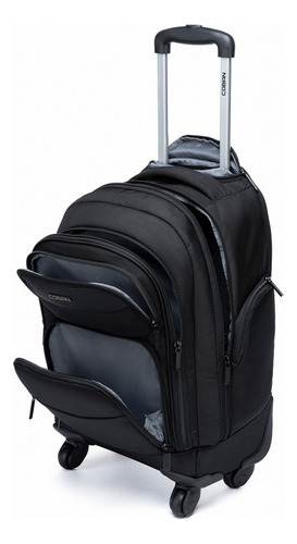 Mochila Executiva De Rodinhas Espaçosa Reforçada Trabalho Cor Preto 4 Desenho Do Tecido Liso