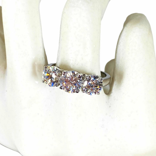 Anillo Compromiso 3 Gemas Diamante Moissanita Genuino Vvs-1