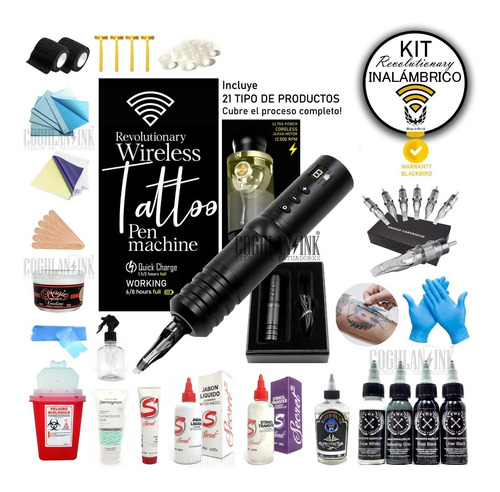 Kit Tattoo Pen Wireless Revolutionary Inalámbrico 12mil Rpm 