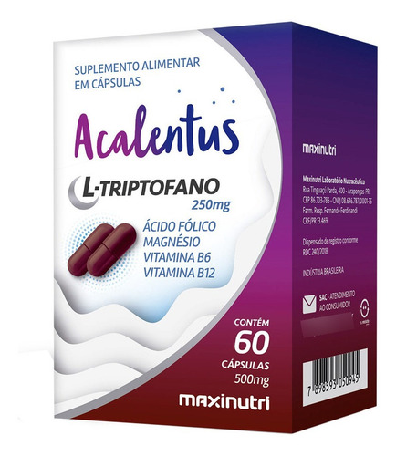 Acalentus L-triptofano 250mg 60 Cápsulas Maxinutri