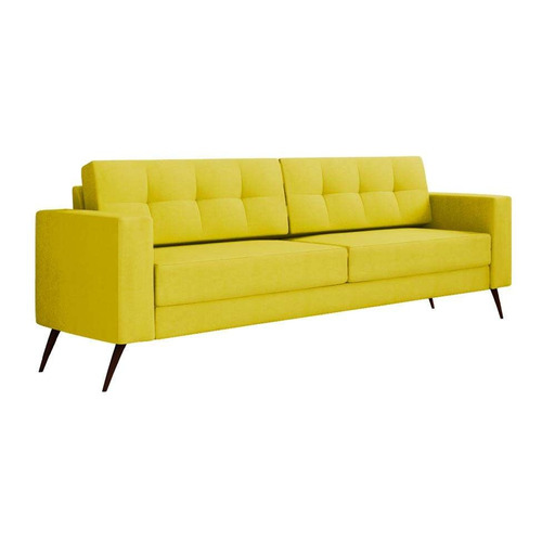 Sofá 3 Lugares Living Pé Palito Suede Amarelo