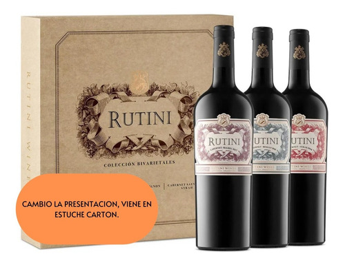 Vino Rutini Estuche/cofre De Madera X 3 Botellas 