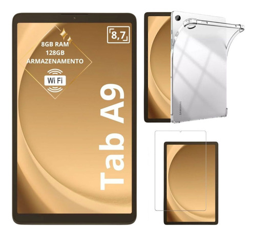 Tablet Samsung Wifi A9 128gb 8gb Com Capa Transparente Prata Cinza