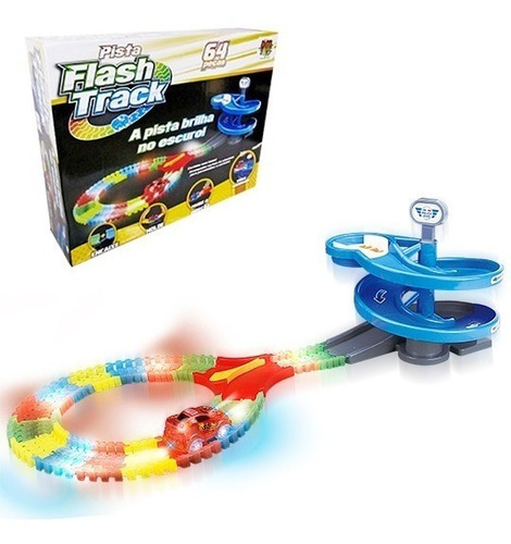 Pista Flash Track Carrinho Com Luz Brilha No Escuro 64 Pçs