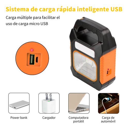 Lámpara Linterna Recargable Portátil Camping Solar Led Amarillo