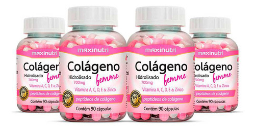 Kit 4 Colágeno Femme Vitaminas + Zinco 90 Cápsulas Maxinutri