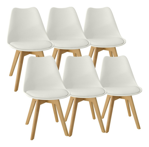 Imagen 1 de 10 de Set X 6 Sillas Eames Tulip De Comedor Almohadón Patas Madera