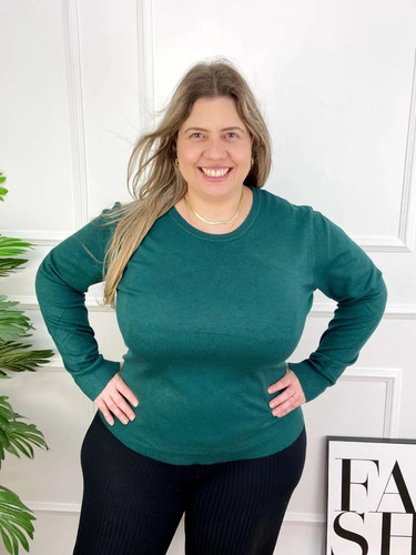 Imagem 3 de 8 de Blusa Suéter Feminino Gola V Trico - Plus Size - G1 G2 G3