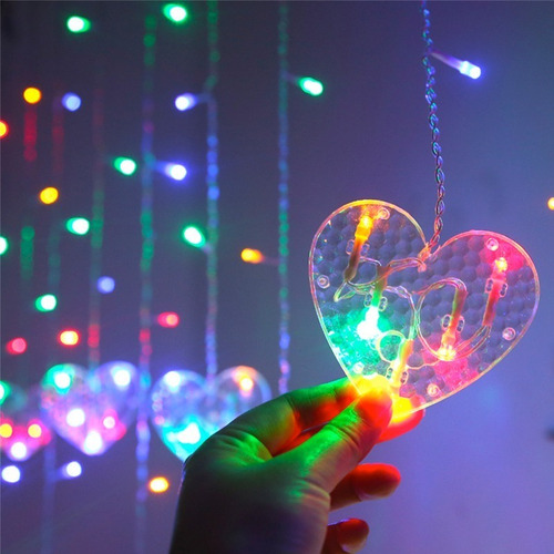 Guirnalda Cascada Corazon Multicolor 138 Led 3mts Navidad