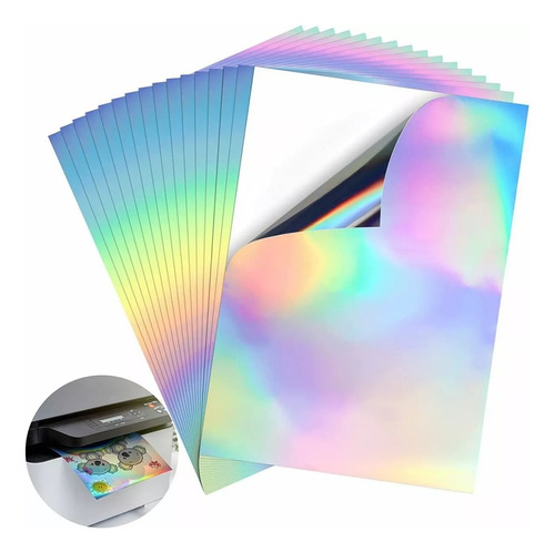 20 Hojas Papel Foto Holografico Impresión Tinta Stikers