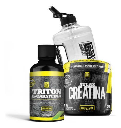 Kit Creatina Atlas + Triton L-carnitina + Galão 1,5l Sabor Limão