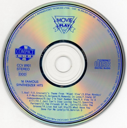 Star Inc.- 16 Famous Synthesizer Hits- Edic.brazil Año 1989. (Usado)