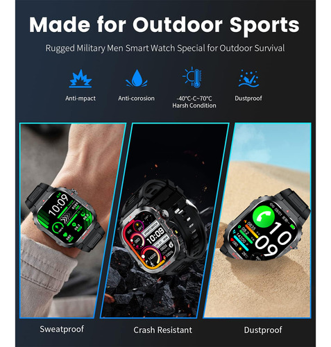 Reloj Inteligente Hombre Caballero Smart Watch Reloj Militar Con Linterna Deportivo Alexa 2.1bluetooth Llamada Ip68 Impermeable Resistente Al Agua 900mah