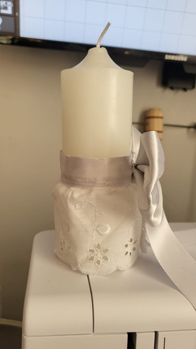 Imagen 3 de 4 de Vela O Cirio Bautizo O Primera Comunion + Canasta 29 Cm Base