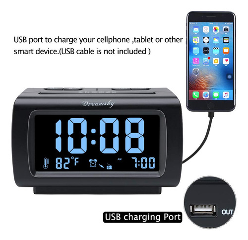 Alarm Clock Radio Dreamsky With Battery Backup & Usb Port