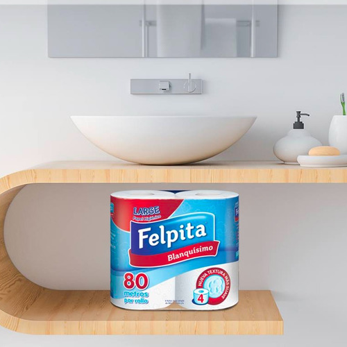 Imagen 3 de 9 de Papel Higienico Felpita Blanquisimo Suavidad Large 4 Rollos