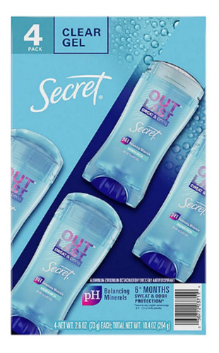 Pack 4 Desodorantes Secret Outlast Clear Gel 73g C\u Usa