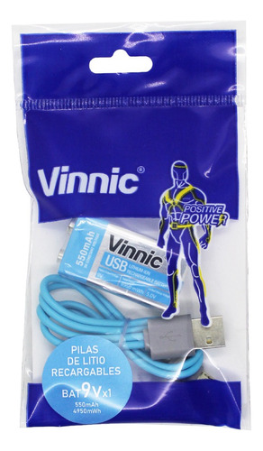 Bateria 9v Recargable Vinnic Usb 550mah 4950mwh 