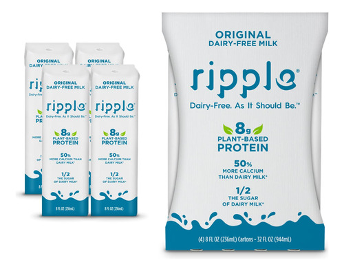 Ripple Leche No Lactea, Original | Leche Vegana Con 0.04 Onz