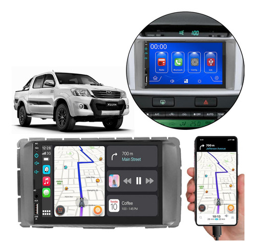 Kit Multimídia Mp5 7 Polegadas Hilux 2012-2016 Radio Bt Usb Cor Cinza