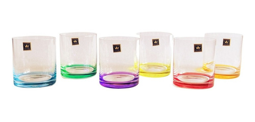 Imagen 3 de 4 de Vasos De Whisky Cristal Bohemia Base Colores Set X 6 400ml