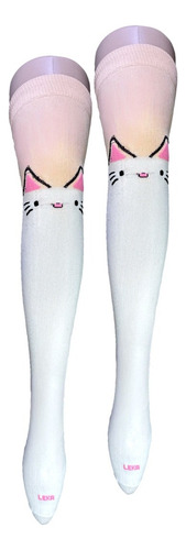 Calceta Larga De Gato, Moda Kawaii, Microfibra. Rosa Unitalla