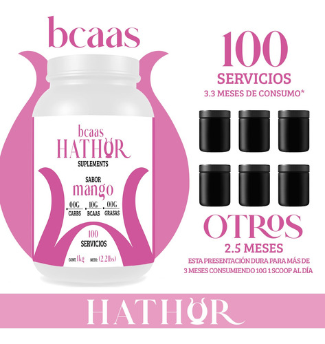 Aminoácidos Bcaas Hathor 1 Kg Varios Sabores 100 Servicios Mango