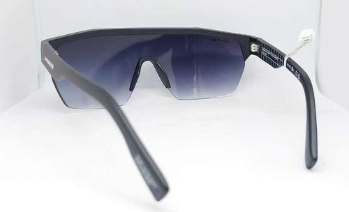 Lentes Sol Lacoste L989s Iconic Geometric Shield Retro 62mm Lente Azul Oscuro Varilla Negro Armazón Matte Black/white/blue 002