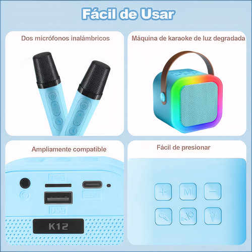 Mini Bluetooth Máquina De Karaoke Para Niños Con 2 Micrófono