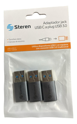 Steren Adaptador Jack Usb C A Plug Usb 3.o 3piezas 