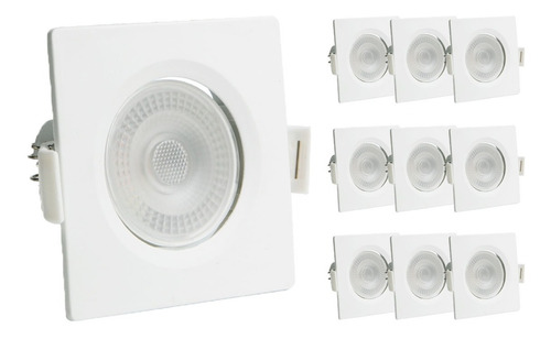 Kit 10 Spot 5w Led Embutir Quadrado Branco Quente Led