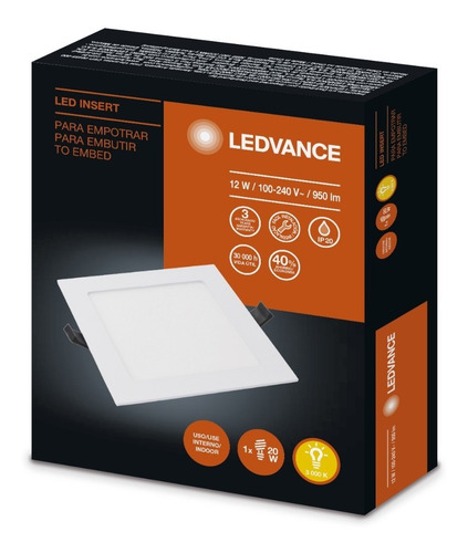 Imagen 2 de 5 de Panel Led P/embutir 12w Ledvance Cálida Cuadrado Pack X 2