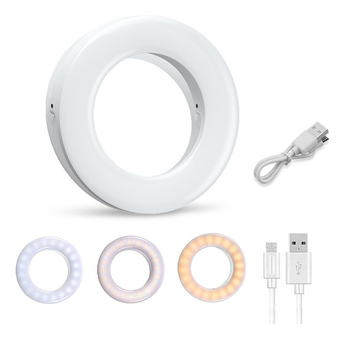 Aro Luz Led Recargable Selfie Ring Light Para Celular Declip