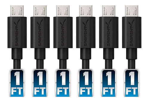 Cable Sabrent Usb A Micro Usb, 6 Cables/negro/1 Pie
