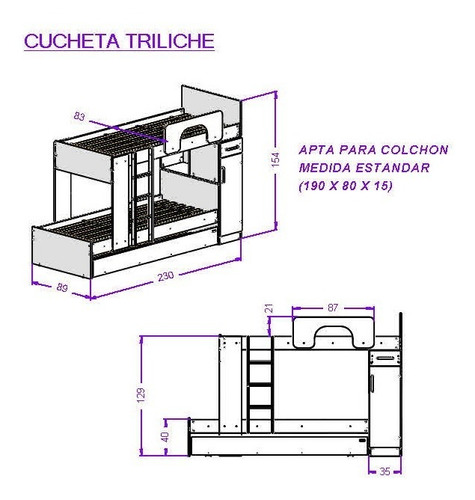 Cama Cucheta Triliche Gabinete Superpuesta Mosconi Kromos