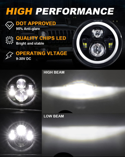 Un Faro Redondo Led H4 De 7 Pulgadas Jeep Wrangler Vocho Jk