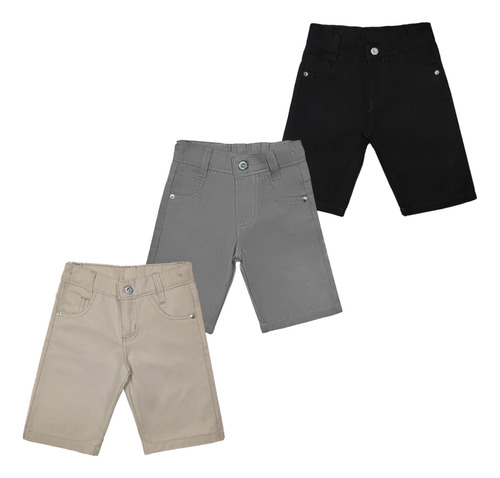 Kit 3 Bermudas Infantil Juvenil Meninos Short Sarja Jeans
