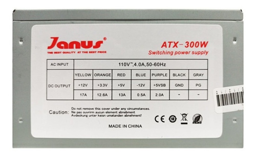 Imagen 2 de 3 de Fuente De Poder Psu Janus Atx-300w Oem 110v, 4.0a 50-60hz